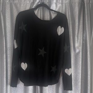 Rachel Zoe Black and White Star Heart Long Sleeve Top